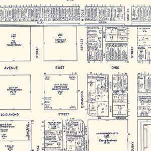 Vintage Map of North Pittsburgh, PA Business Section 1950