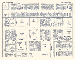 Vintage Map of North Pittsburgh, PA Business Section 1950