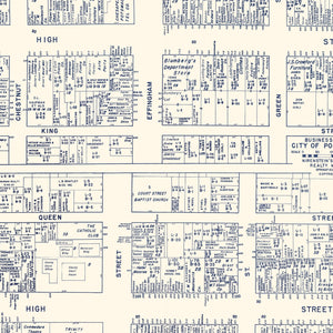 Vintage Map of Portsmouth, VA Business Section 1950