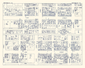 Vintage Map of Portsmouth, VA Business Section 1950