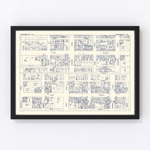 Vintage Map of Portsmouth, VA Business Section 1950
