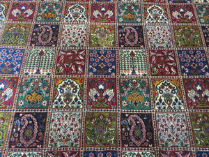 Wonderful Persian Bakhtiari Rug 8x11, Panel Design Animal Pictorials, Handmade Semi Antique Vintage Oriental Carpet, Multicolor Room Sized Wool & Silk