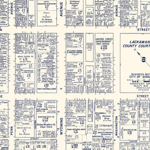 Vintage Map of Scranton, PA Business Section 1950
