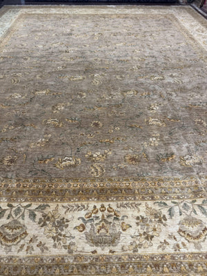 Palace Sized Rug 11x18, Handmade Wool Oversized Persian Carpet 11 x 18 ft, Gray-Taupe, Beige-Cream, Floral, Large Hand Knotted Area Rug