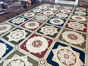 Needlepoint Rug 11x19, Oversized Wool Hand Woven Vintage Carpet, Panel Design, Palace Size Handmade Flatweave Rug, Extra Large, Multicolor