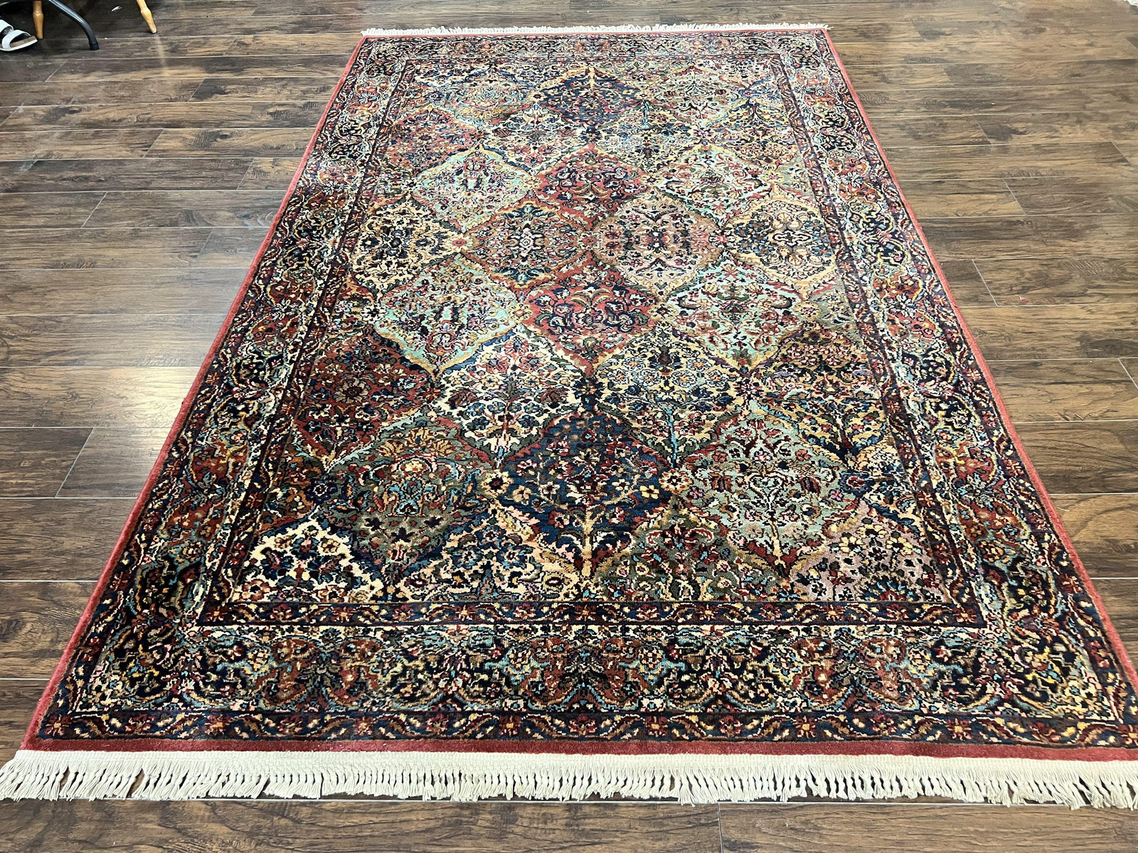 Karastan Multicolor Panel Kirman Rug #717, Wool Karastan Rug 5' 9" x 9', Vintage Multipanel Kirman, Original Karastan Collection 700 Series