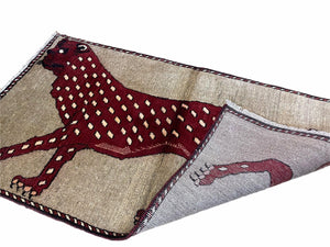 3 X 5 Handmade Hand-Knotteed New Vintage Rug Quality Wool Leopard Burgundy Beige