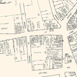 Vintage Map of Gardner, MA Business Section 1929