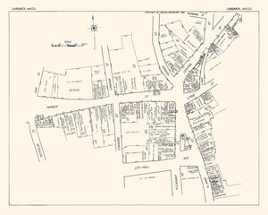 Vintage Map of Gardner, MA Business Section 1929