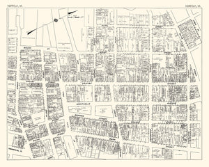 Vintage Map of Norfolk, VA Business Section 1929