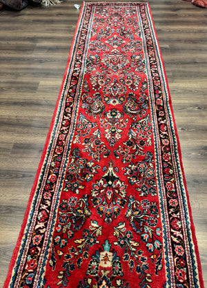 RESERVED Long Persian Sarouk Runner Rug 2.9 x 21, Rare Size for Long Hallway, Wool, Vintage, Floral, Red