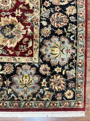 Indo Persian Rug 8x10, Wool Hand Knotted Vintage Carpet, Dark Red, Indian Mahal Rug, Agra Design, 8 x 10 Room Sized Oriental Rug