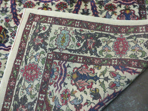 Antique Persian Tabriz Rug 8x12, Cream & Multicolor Room Sized Authentic Oriental Carpet, Wool Handmade Hand-Knotted Vintage Floral Rug 8 x 12 ft