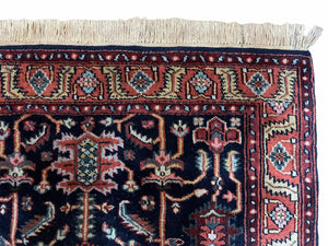 4x6 Vintage Handmade Wool Geometric Rug Organic Dyes Blue Red Hand-Knotted Rug