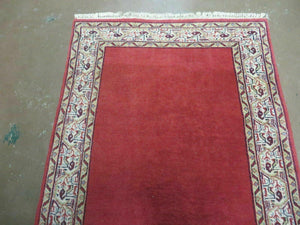 2' 8" X 7' Vintage Handmade India Wool Runner Rug Nice Red Organic Colors