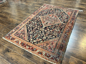 Antique Persian Mahal Rug 4x7, Wool Hand Knotted Tribal Geometric Carpet