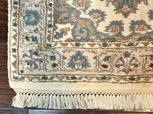 Indo Persian Runner Rug 2.5 x 9.5, Handmade Vintage Wool Rug for Hallway, Floral, Ivory