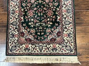 Sino Persian Runner Rug 2.7 x 12, Floral Allover, Dark Green, Vintage HandmadeOriental Carpet for Hallway, 12ft Runner, 200 KPSI