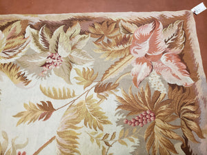 7' 7" x 9' 8" Needlepoint Rug Floral Beige Flat Weave Carpet 8x10 Handmade New Area Rug