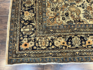 Antique Persian Rug 9x11, Wool Handmade 1920s Oriental Carpet, Persian Hamadan Anjelas Rug, Cream Black, Floral Allover Oriental Rug 9 x 11 Room Sized Rug