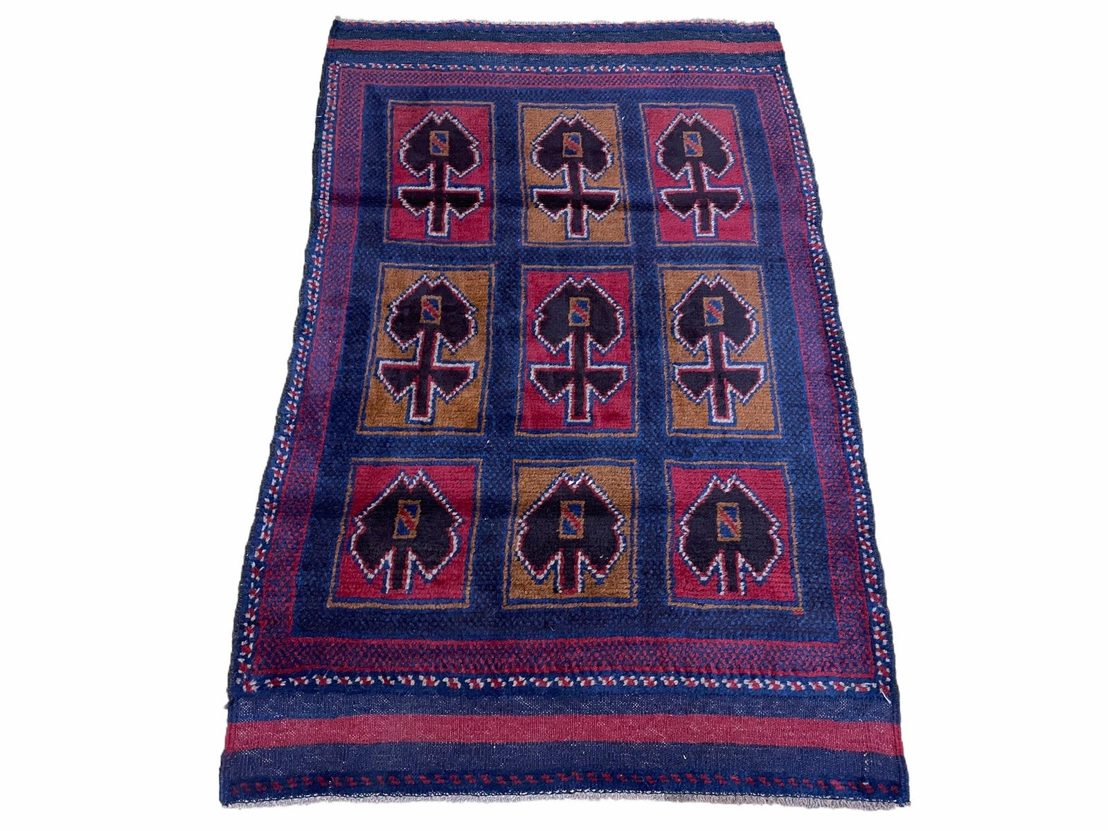 2' 9" X 4' 5" Vintage Handmade Tribal Wool Rug Balouchi Afghan Rug Blue Red 3x5