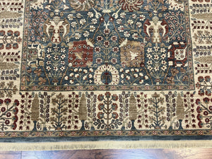 Belgium Power-Loomed Rug 5.6 x 7.6, Green and Cream Rug, Vintage Wool Area Rug, Oriental Carpet, Medium Sized Rug