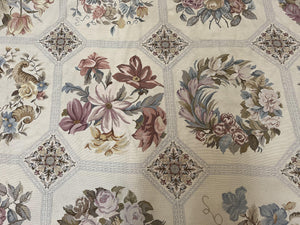 Vintage Needlepoint Rug 8x11, Floral Panel Design, Flatweave Handmade Needlepoint Carpet 8 x 11, Room Size Wool Needlepoint Rug, Cream Color