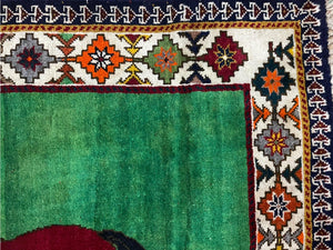 4 X 7 Handmade Rug Zagros Quality Wool Pictorial Horses Green Butterfly Colorful