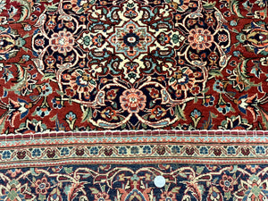 Persian Kashan Rug 4x7, Red and Navy Blue, Floral Antique Carpet