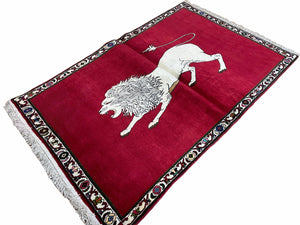 4 X 6 Handmade Hand-Knotted Quality Wool Rug Zagros Lion Red Ivory Tribal Rug