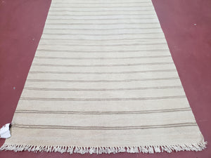 New Striped Turkish Kilim Area Rug 4x6 ft, Hand-Knotted, Wool, Light Gray, Earth Tone Decor, Flatweave Kilim, Two Toned Rug, Southwestern