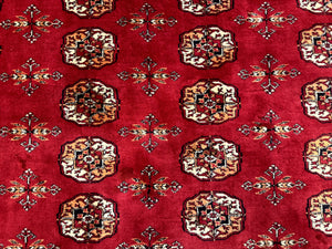Red Turkoman Bokhara Rug 8x11, Pakistani Turkmen Carpet, Vintage Traditional Area Rug