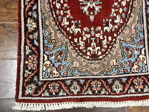 Indo Persian Runner Rug 2.8 x 14.8, Long Indo Kirman Hallway Rug, Red Floral Wool Vintage Handmade Oriental Runner