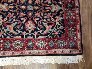 Antique Persian Sarouk Rug 3x5, Navy Blue, Allover Pattern, Hand Knotted