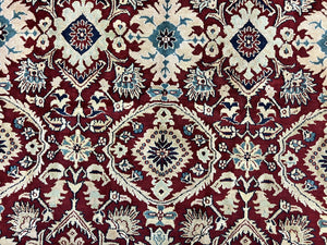 Indian Agra Rug 12x15, Maroon, Hand Knotted Vintage Palace Sized Oriental Carpet