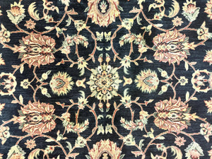 Vintage Oriental Rug 8x11, Floral Persian Design Carpet, Turkish Power Loomed Rug, Navy Blue Red Cream