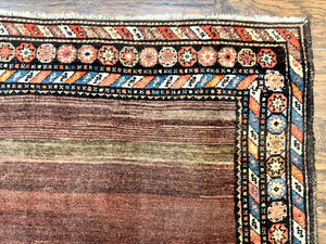 Antique Persian Rug 4x7, Sarab Tribal Wool Carpet, Brown and Multicolor, Handmade Wide Runner Rug 4 x 7, Open Field, Rainbow Border