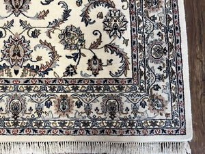 Indian Rug 5.7 x 9, Vintage Oriental Carpet, Handmade Hand Knotted Wool Rug, Living Room Rug, Bedroom Rug, Ivory and Gray, Allover Floral
