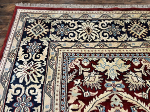 Indian Agra Rug 12x15, Maroon, Hand Knotted Vintage Palace Sized Oriental Carpet