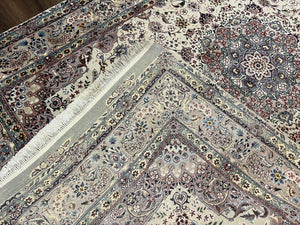 Beautiful Pak Persian Rug 6x9, Floral Medallion, Wool and Silk, Highly Detailed Elegant Carpet, Vintage Oriental Rug 6 x 9, Cream and Gray