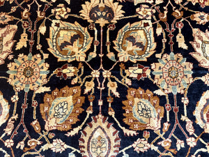 Pak Persian Bidjar Rug 10x13, Midnight Blue and Tan Pakistani Carpet