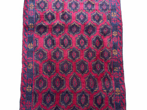 2' 10" X 4'7" Vintage Handmade Tribal Wool Rug Balouchi Rug Afghan Rug Red Blue