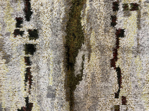 Swedish Rya Shag Rug 5x8, Multicolor Abstract Mid Century Vintage Retro Shag Rug, Soft Fluffy High Pile, Cream Gray Greens, 5 x 8 Shag Rug