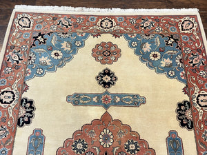 Romanian Heriz Serapi Rug 6x9, Hand Knotted Vintage Wool Oriental Carpet, Medium Sized Area Rug, Boho Rug, Handmade Rug, Cream and Pink