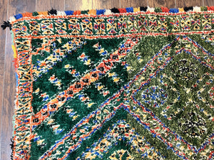 Large Moroccan Shag Rug 6x12, Green Multicolor Colorful Boho Rug, Handmade Hand Knotted Wool Carpet, Geometric Design, Vintage Rug
