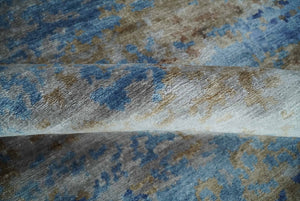 8x10 Blue, Beige and Brown Modern Abstract Hand Knotted wool and bamboo Silk Area Rug