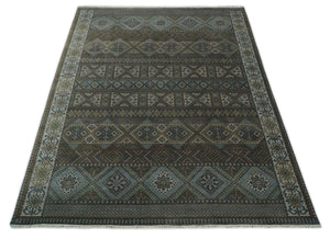 8x10 Fine Hand Knotted Brown and Blue Southwestern Traditional Antique Area Rug