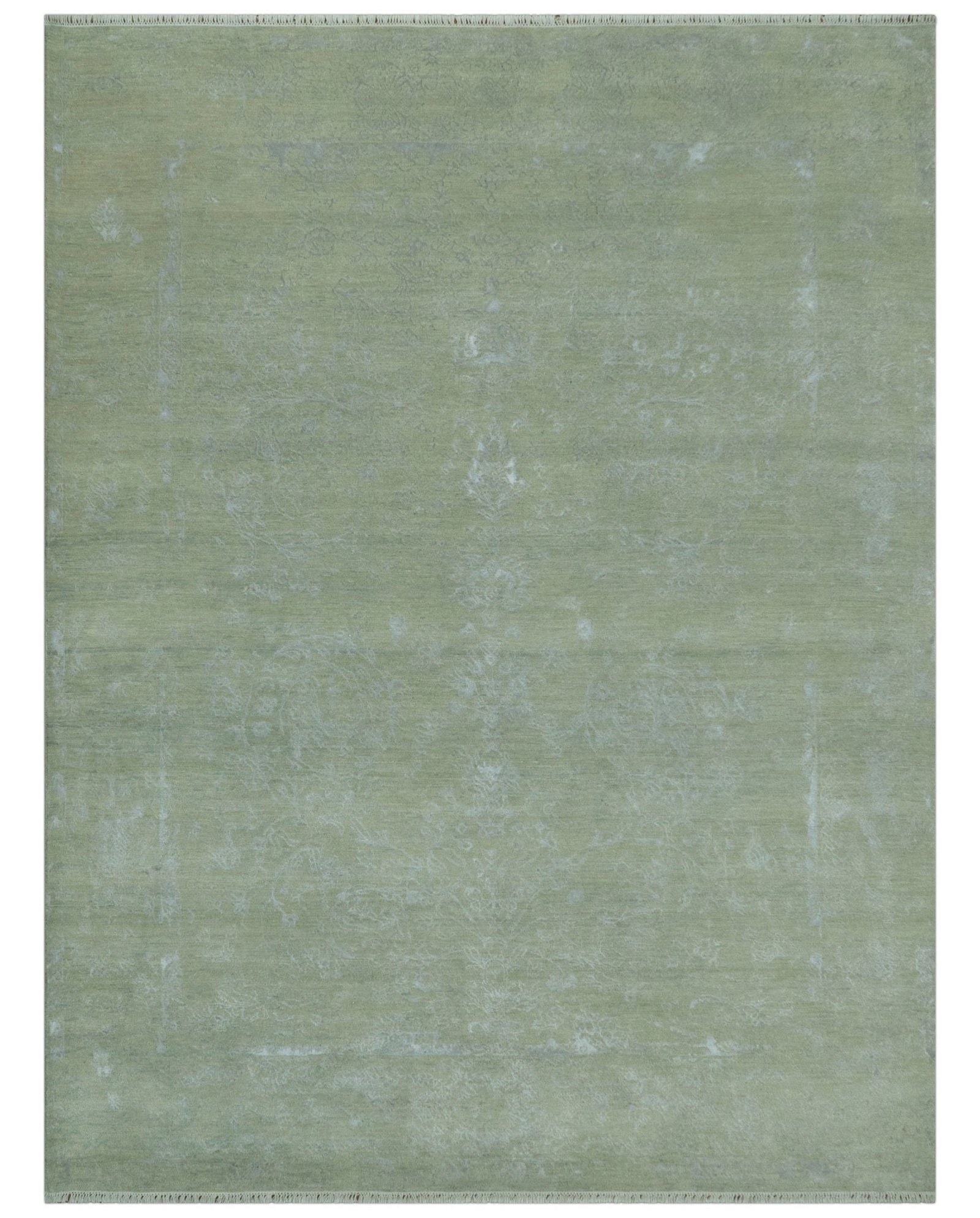8X10 Fine Hand Knotted Green And Gray Modern abstract Design Wool and Art Silk Rug