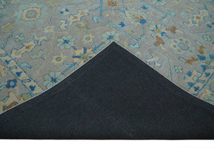 8x10 Hand Tufted Gray, Beige and Accent Blue Traditional Herati Design Wool Rug