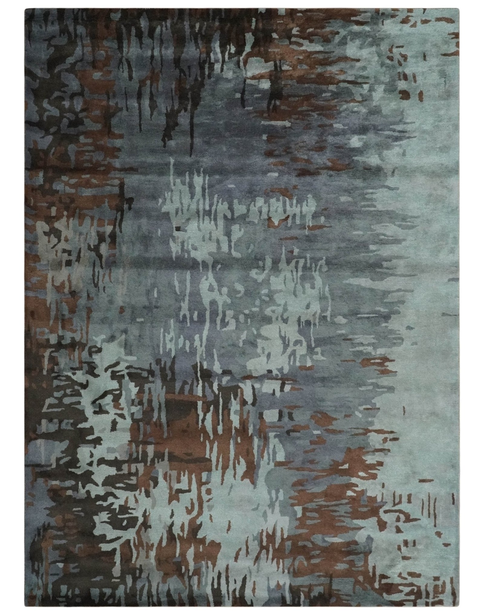 8x11 Gray, Silver and Brown Modern Abstract Hand Tufted wool and Art silk Area Rug